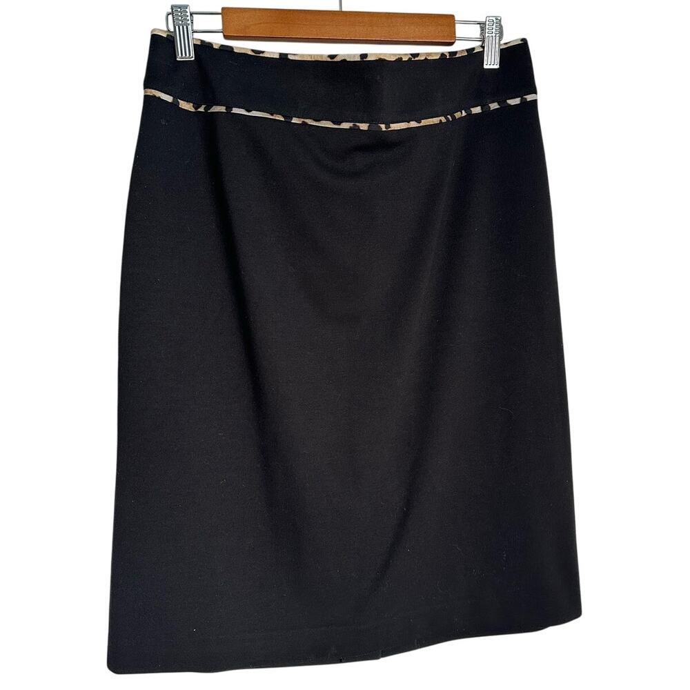 Calvin Klein Black Leopard Print Accent Midi Skirt Women's Size 8